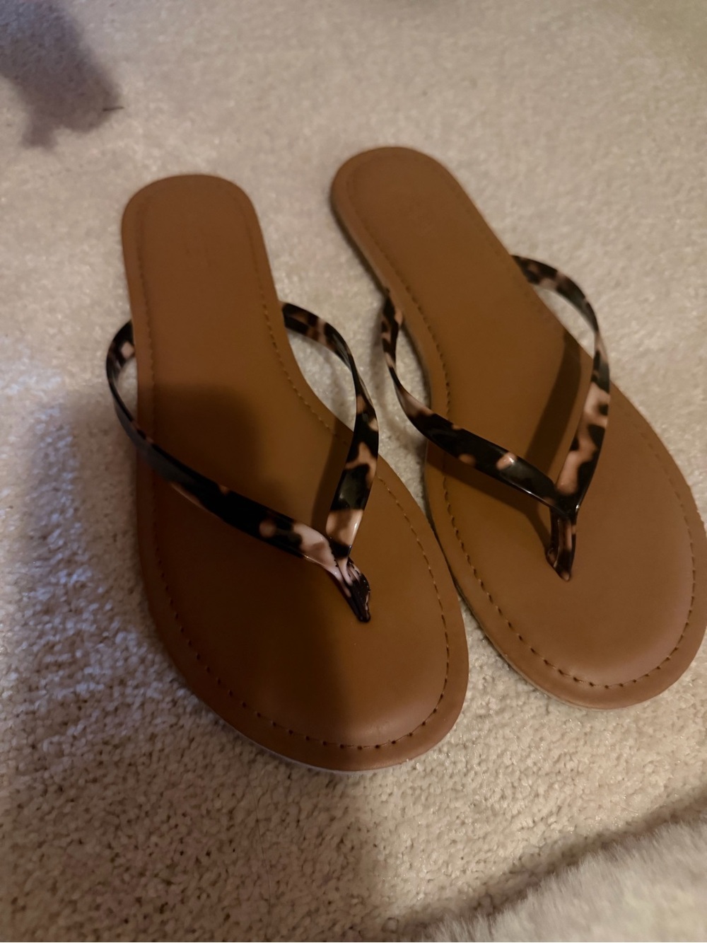 J. Crew Factory Tan Flip Flop Sandals with Tortoiseshell Straps